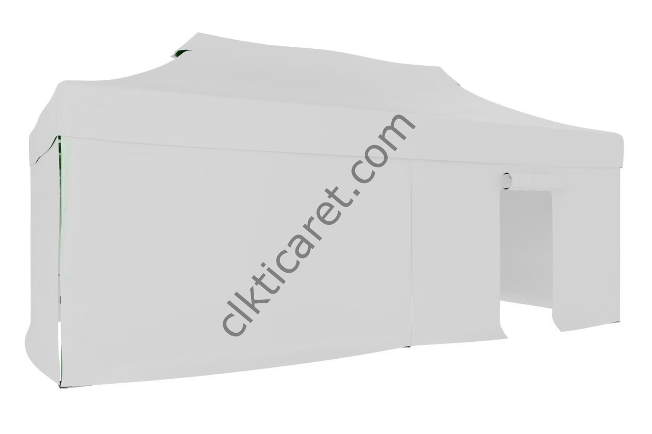 CLK 3x6 Katlanabilir Tente Gazebo Portatif Çadır 30 mm 3 Yan Kapalı 1 Kapılı Beyaz