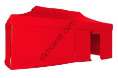 CLK 3x6 Katlanabilir Tente Gazebo Portatif Çadır 30 mm 3 Yan Kapalı 1 Kapılı Kırmızı