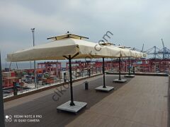 CLK 3x3 Metre Saçaklı Eko Model Krank Sistem Teleskopik Şemsiye Q80 Profil Akrilik (İthal) - Flanş - Gri