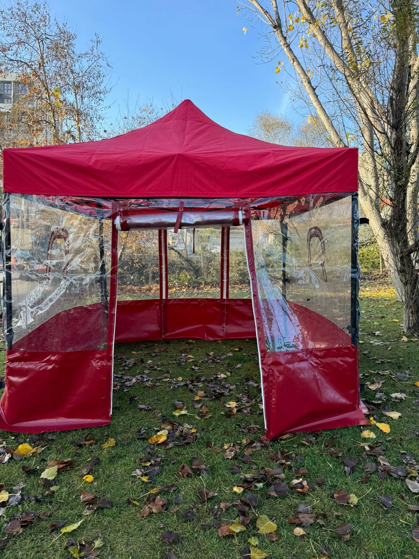 CLK 3x3 40 mm Profil Kış Bahçesi Karavan Çadırı Şeffaf Brandalı Gazebo Katlanır Çadır Portatif Tente Lacivert