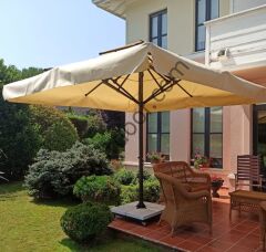 CLK 3x3 Metre Saçaklı Eko Model Krank Sistem Teleskopik Şemsiye Q80 Profil Akrilik (İthal) - Metal Hareketli Ayak 4 Mermerli (80x80cm 160 kg) - Açık Gri