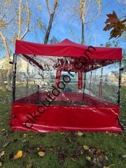 CLK 3x3 40 mm Alüminyum Profil Kış Bahçesi Karavan Çadırı Şeffaf Brandalı Gazebo Katlanır Çadır Portatif Tente Krem