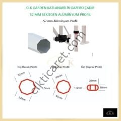 CLK 5x5 52mm Kalın Alüminyum Katlanabilir Tente Gazebo Çadır 2 Yarım Duvar 1 Tam Duvarlı Krem