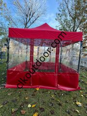 CLK 3x3 52 mm Alüminyum Profil Kış Bahçesi Karavan Çadırı Şeffaf Brandalı Gazebo Katlanır Çadır Portatif Tente Turuncu