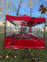 CLK 3x3 40mm Kısa Bagaj Boy 115 cm İskelet Profil Kış Bahçesi Karavan Çadırı Şeffaf Brandalı Gazebo Katlanır Çadır Portatif Tente Kırmızı