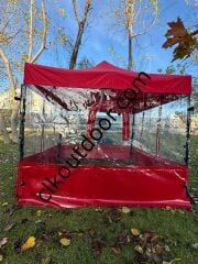 CLK 3x3 40mm Kısa Bagaj Boy 115 cm İskelet Profil Kış Bahçesi Karavan Çadırı Şeffaf Brandalı Gazebo Katlanır Çadır Portatif Tente Siyah