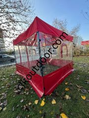 CLK 3x3 40mm Kısa Bagaj Boy 115 cm İskelet Profil Kış Bahçesi Karavan Çadırı Şeffaf Brandalı Gazebo Katlanır Çadır Portatif Tente Bordo