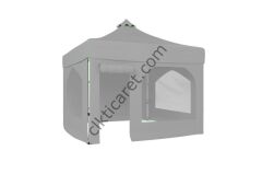 CLK 3x3 40mm Alüminyum Katlanabilir Tente Gazebo Çadır 4 Yan Kapalı 2 Camlı 1 Kapılı Pencereli Tam Duvarlı Açık Gri