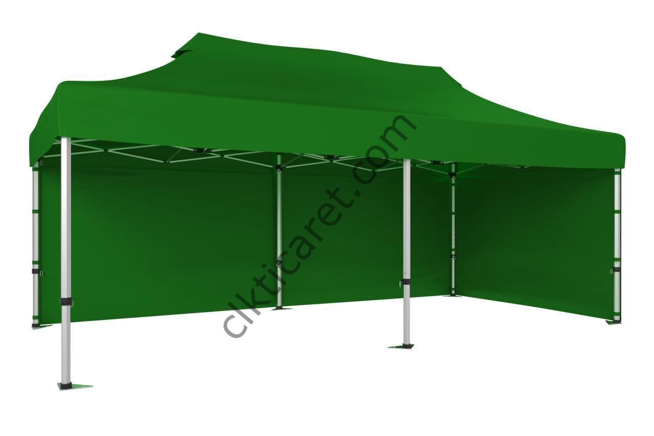 CLK 3x6 40mm Alüminyum Katlanabilir Tente Gazebo Çadır 2 Yan Kapalı Benetton Yeşil