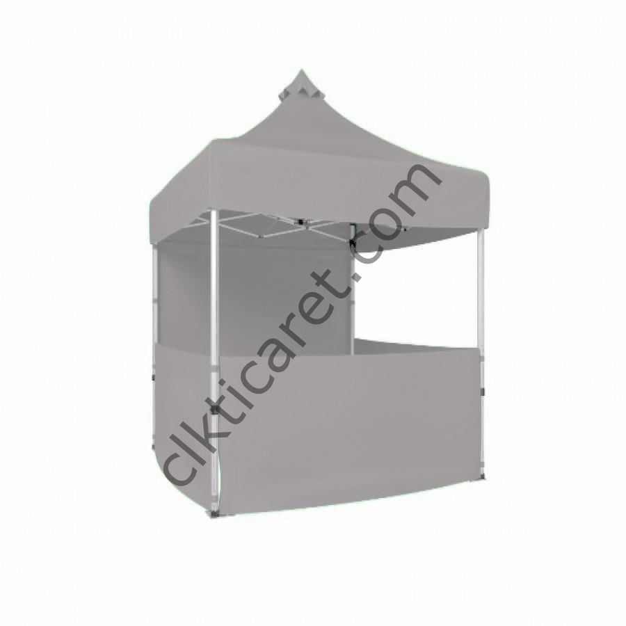 CLK 2x2 Katlanabilir Tente Gazebo Portatif Çadır 1 Tam Duvar 3 Yarım Duvar Açık Gri