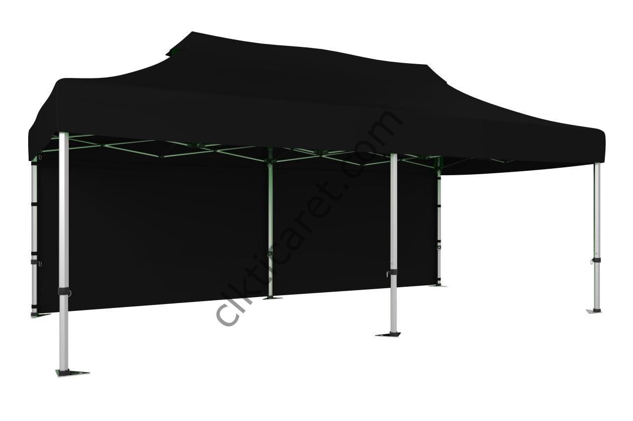 CLK 3x6 40mm Alüminyum Katlanabilir Tente Gazebo Çadır Arkası Kapalı Siyah