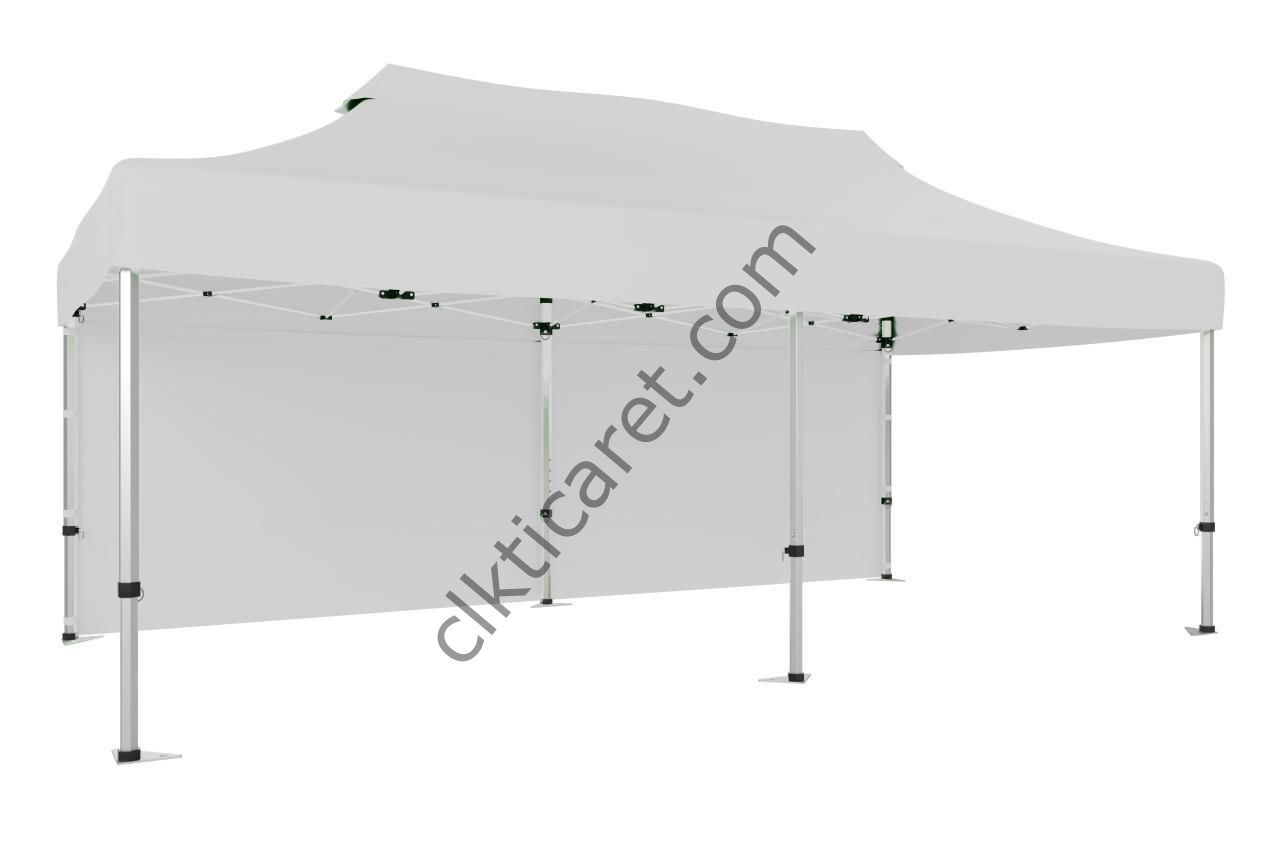 CLK 5x10 52mm Kalın Alüminyum Katlanabilir Tente Gazebo Çadır 1 Kenar Kapalı Beyaz