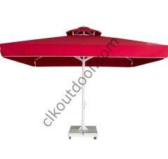 CLK 3,5x3,5 Metre Saçaklı Eko Model Krank Sistem Teleskopik Şemsiye Q80 Profil Akrilik (İthal) - Metal Hareketli Ayak 4 Mermerli (80x80cm 160 kg) - Açık Mavi (Turkuaz)