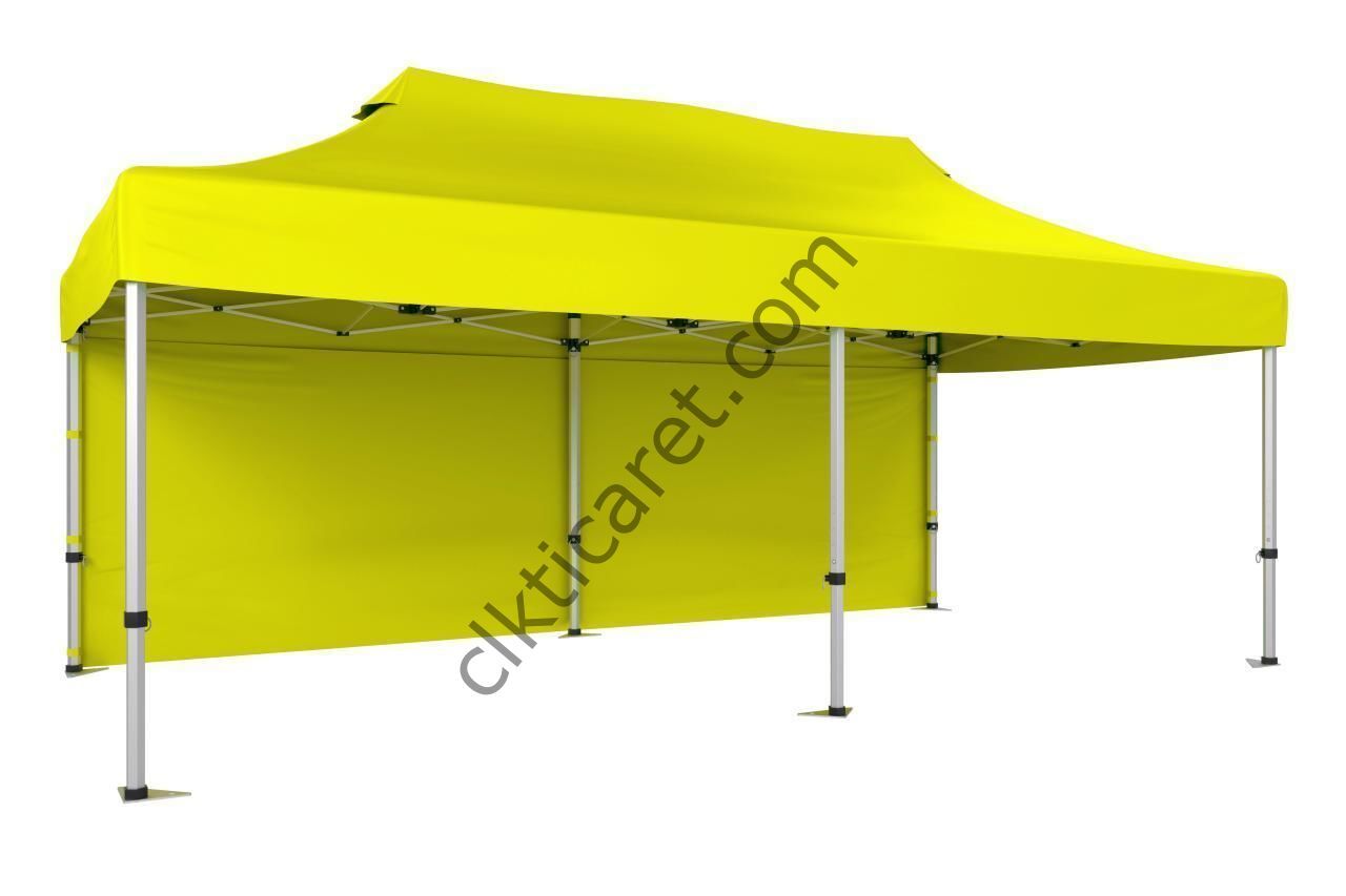 CLK 5x10 52mm Kalın Alüminyum Katlanabilir Tente Gazebo Çadır 1 Kenar Kapalı Sarı
