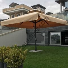 CLK 3,5x3,5 Metre Saçaklı Eko Model Krank Sistem Teleskopik Şemsiye Q80 Profil Polyester (Yerli) - Flanş - Beyaz