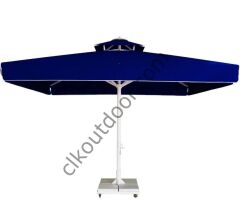 CLK 3,5x3,5 Metre Saçaklı Eko Model Krank Sistem Teleskopik Şemsiye Q80 Profil Akrilik (İthal) - Metal Hareketli Ayak 4 Mermerli (80x80cm 160 kg) - Siyah