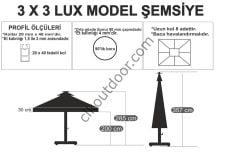 CLK 3x3 Metre Saçaklı LUX Model Krank Sistem Teleskopik Şemsiye Q90 Profil