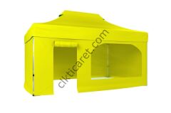 CLK 3x4,5 52mm Kalın Alüminyum Katlanabilir Tente Gazebo Çadır 4 Kenar Kapalı Kapı ve Pencereli Sarı