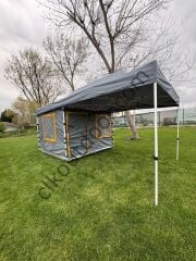 CLK 3x6 30 mm Yeni Sistem 4 Pencere 2 Kapılı Verendalı Portatif Katlanabilir Gazebo Kamp Çadırı