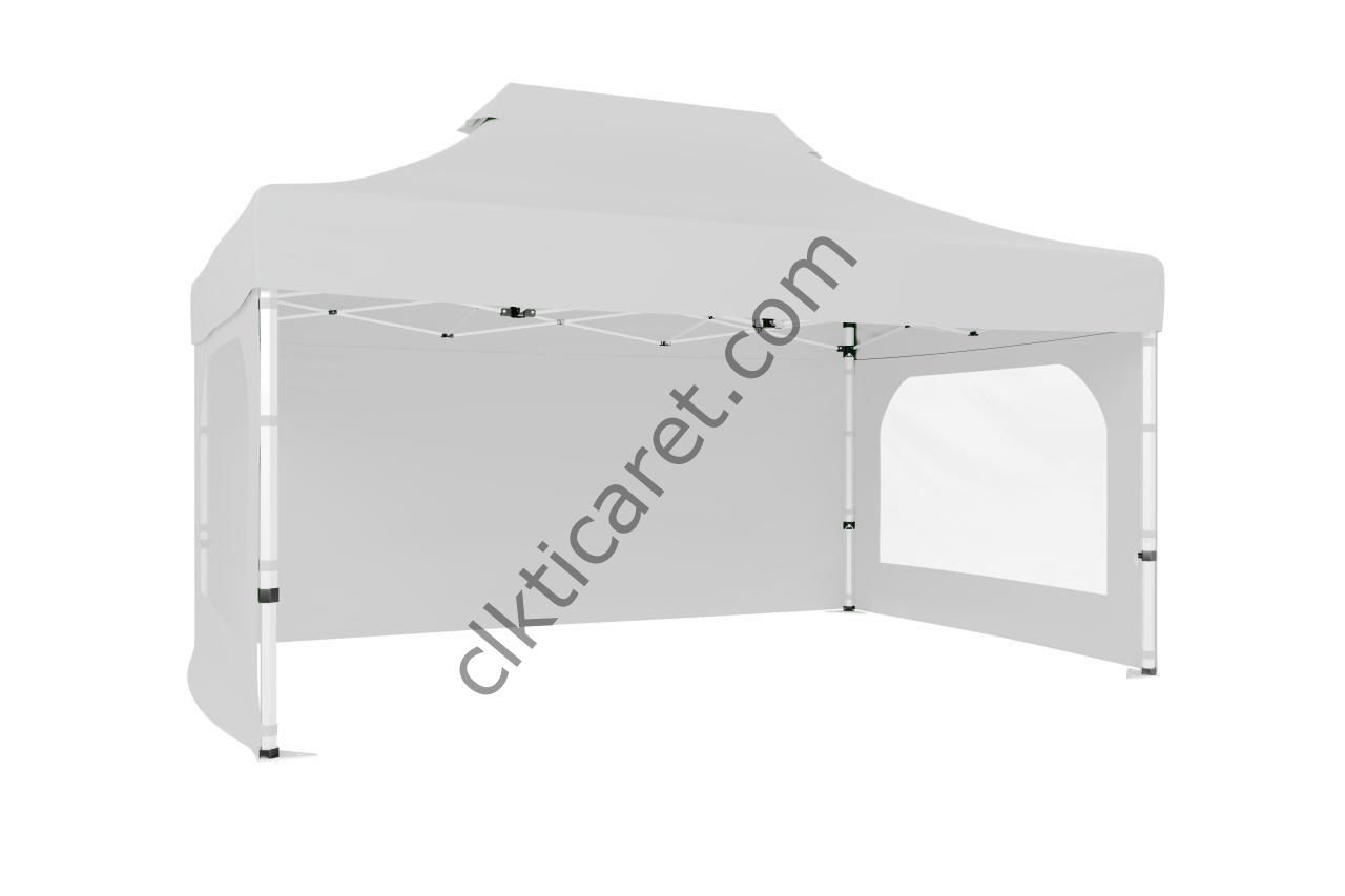 CLK 3x4,5 52mm Kalın Alüminyum Katlanabilir Tente Gazebo Çadır 3 Kenar Kapalı 2 Camlı Beyaz