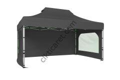 CLK 3x4,5 52mm Kalın Alüminyum Katlanabilir Tente Gazebo Çadır 3 Kenar Kapalı 2 Camlı Gri