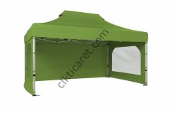 CLK 3x4,5 52mm Kalın Alüminyum Katlanabilir Tente Gazebo Çadır 3 Kenar Kapalı 2 Camlı Haki Askeri Yeşil