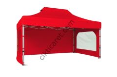 CLK 3x4,5 52mm Kalın Alüminyum Katlanabilir Tente Gazebo Çadır 3 Kenar Kapalı 2 Camlı Kırmızı