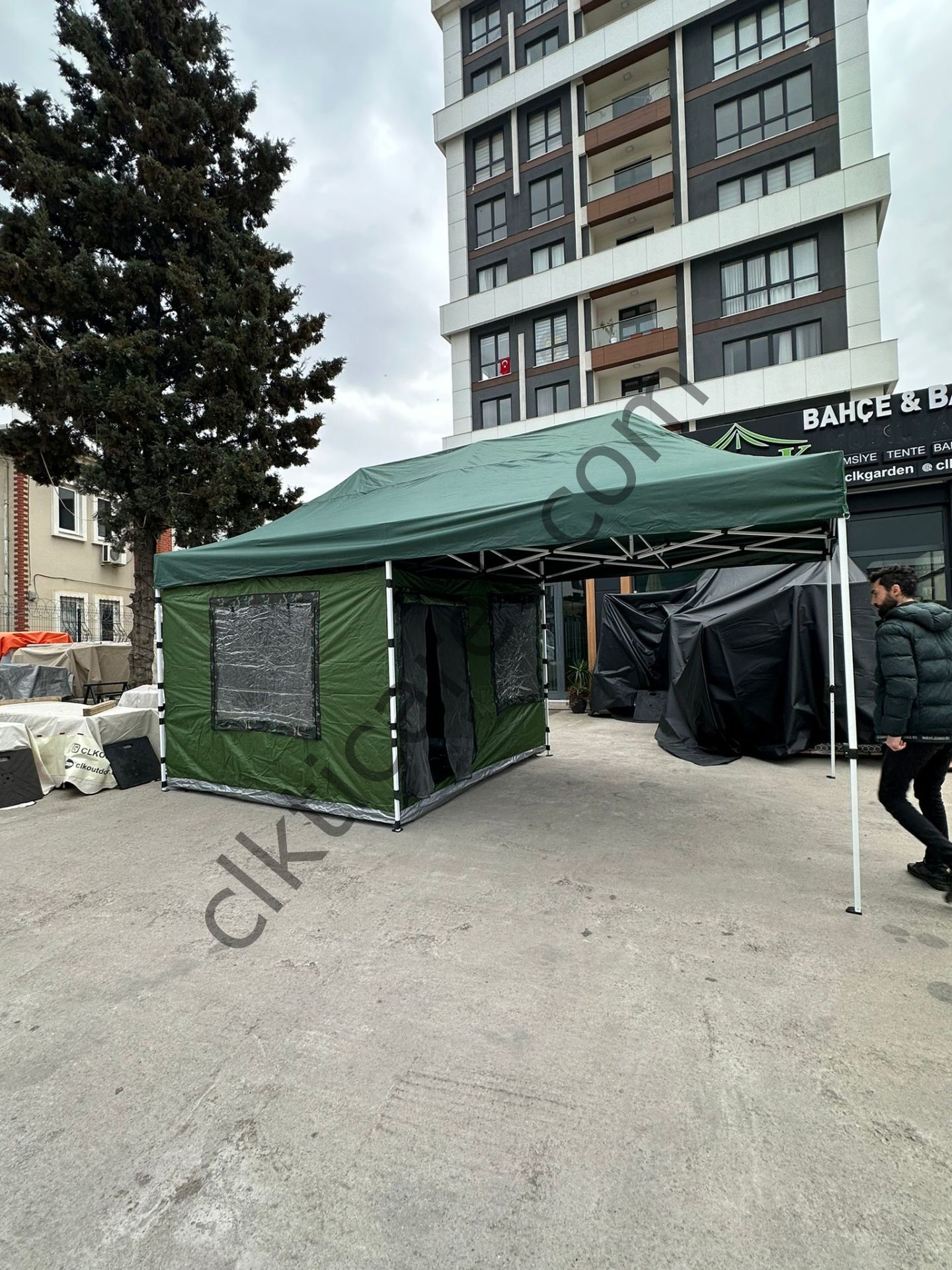 CLK 3x6 Verendalı 40 mm Profil Portatif Katlanır Gazebo Kamp Çadır Yeşil Siyah