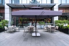 CLK 4x4 Metre Saçaklı Eko Model Krank Sistem Teleskopik Şemsiye Q80 Profil Akrilik (İthal) - Metal Hareketli Ayak 4 Mermerli (80x80cm 160 kg) - Siyah