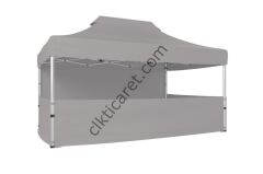 CLK 3x4,5 52mm Kalın Alüminyum Katlanabilir Tente Gazebo Çadır 4 Kenar Kapalı 3 Yarım Duvarlı Açık Gri