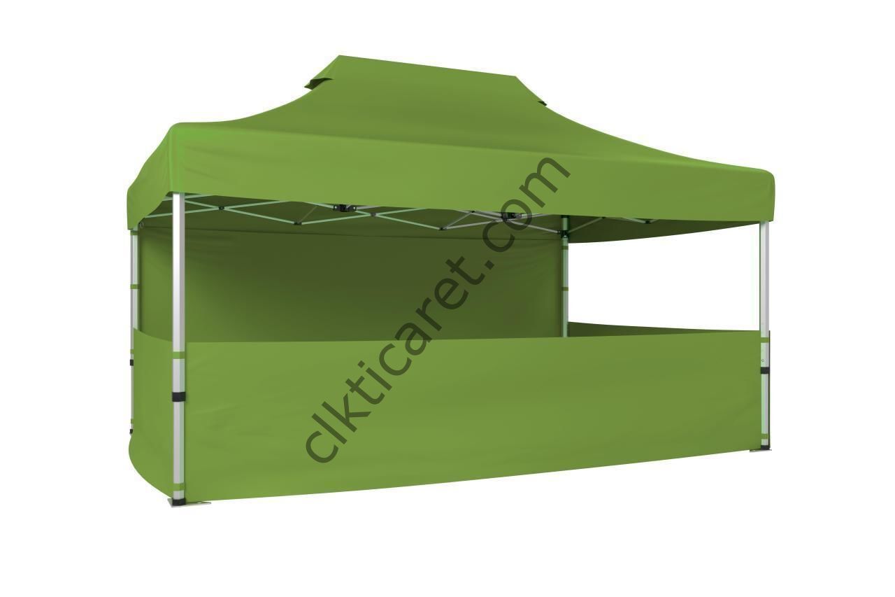 CLK 3x4,5 52mm Kalın Alüminyum Katlanabilir Tente Gazebo Çadır 4 Kenar Kapalı 3 Yarım Duvarlı Haki Askeri Yeşil
