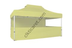 CLK 3x4,5 52mm Kalın Alüminyum Katlanabilir Tente Gazebo Çadır 4 Kenar Kapalı 3 Yarım Duvarlı Krem