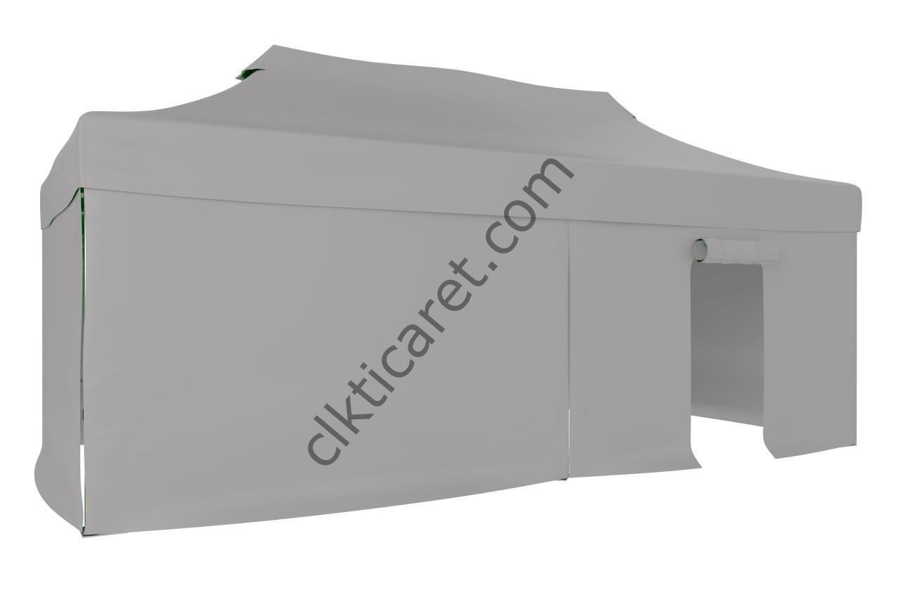 CLK 3x6 40 mm Katlanabilir Tente Gazebo Çadır Gazebo Çadır 3 Yan Kapalı 1 Kapılı Açık Gri
