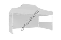 CLK 3x4,5 52mm Kalın Alüminyum Katlanabilir Tente Gazebo Çadır 3 Kenar Kapalı 2 Yarım Duvar Beyaz