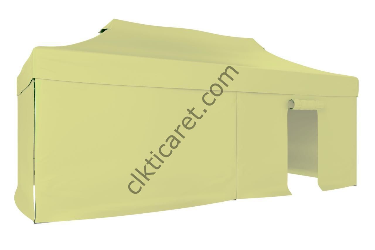 CLK 3x6 40 mm Katlanabilir Tente Gazebo Çadır Gazebo Çadır 3 Yan Kapalı 1 Kapılı Krem