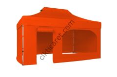 CLK 3x4,5 40mm Alüminyum Katlanabilir Tente Gazebo Çadır 4 Kenar Kapalı Kapı ve Pencereli Turuncu
