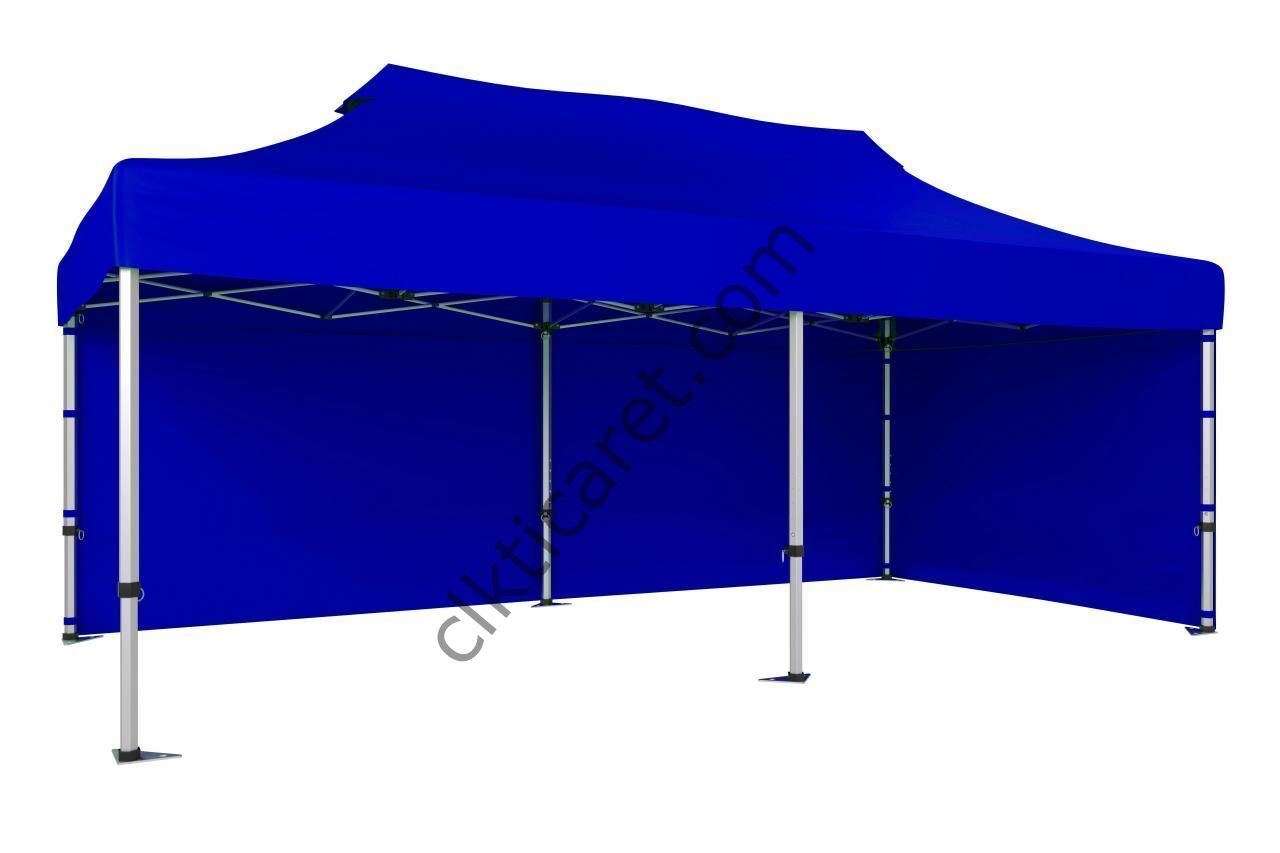 CLK 3x6 52mm Kalın Alüminyum Katlanabilir Tente Gazebo Çadır 2 Yan Kapalı Saks Mavi
