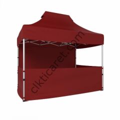 CLK 2x3 40mm Alüminyum Katlanabilir Tente Gazebo Çadır 3 Kenar Yarım 1 Tam Duvar Bordo