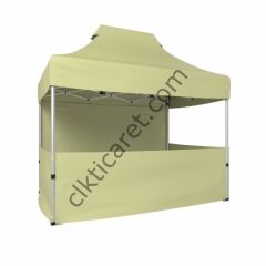 CLK 2x3 40mm Alüminyum Katlanabilir Tente Gazebo Çadır 3 Kenar Yarım 1 Tam Duvar Krem