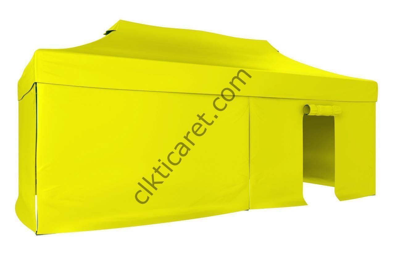 CLK 3x6 40 mm Katlanabilir Tente Gazebo Çadır Gazebo Çadır 3 Yan Kapalı 1 Kapılı Sarı