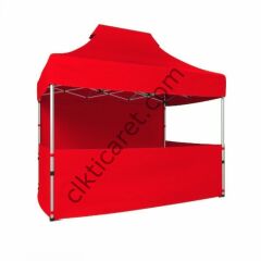 CLK 2x3 40mm Alüminyum Katlanabilir Tente Gazebo Çadır 3 Kenar Yarım 1 Tam Duvar Kırmızı