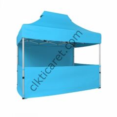 CLK 2x3 40mm Alüminyum Katlanabilir Tente Gazebo Çadır 3 Kenar Yarım 1 Tam Duvar Açık Mavi (Turkuaz)