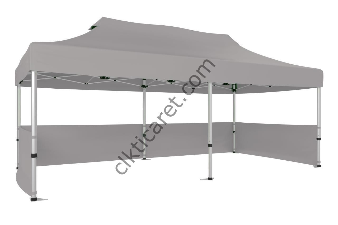 CLK 3x6 40 mm Katlanabilir Tente Gazebo Çadır Gazebo Çadır 3 Kenar Yarım Duvarlı Açık Gri