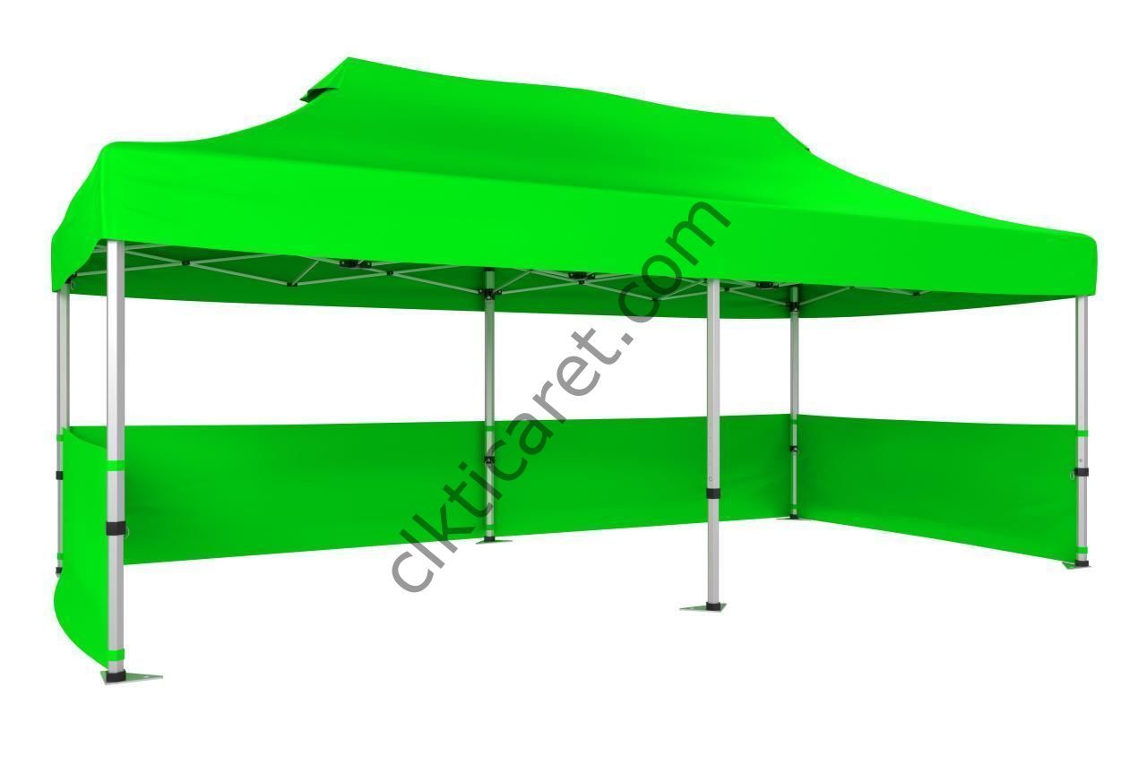 CLK 3x6 40 mm Katlanabilir Tente Gazebo Çadır Gazebo Çadır 3 Kenar Yarım Duvarlı Açık Yeşil