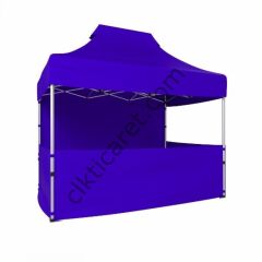 CLK 2x3 40mm Alüminyum Katlanabilir Tente Gazebo Çadır 3 Kenar Yarım 1 Tam Duvar Saks Mavi