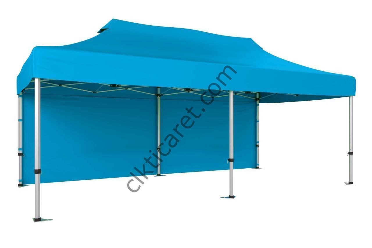CLK 3x6 52mm Kalın Alüminyum Katlanabilir Portatif Tente Gazebo Çadır Arkası Kapalı Açık Mavi (Turkuaz)