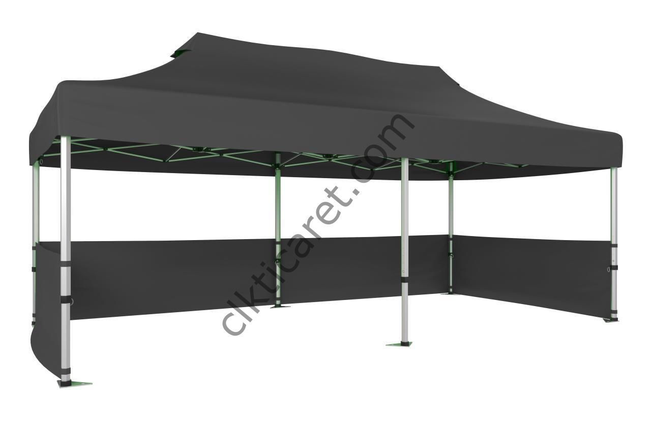 CLK 3x6 40 mm Katlanabilir Tente Gazebo Çadır Gazebo Çadır 3 Kenar Yarım Duvarlı Gri