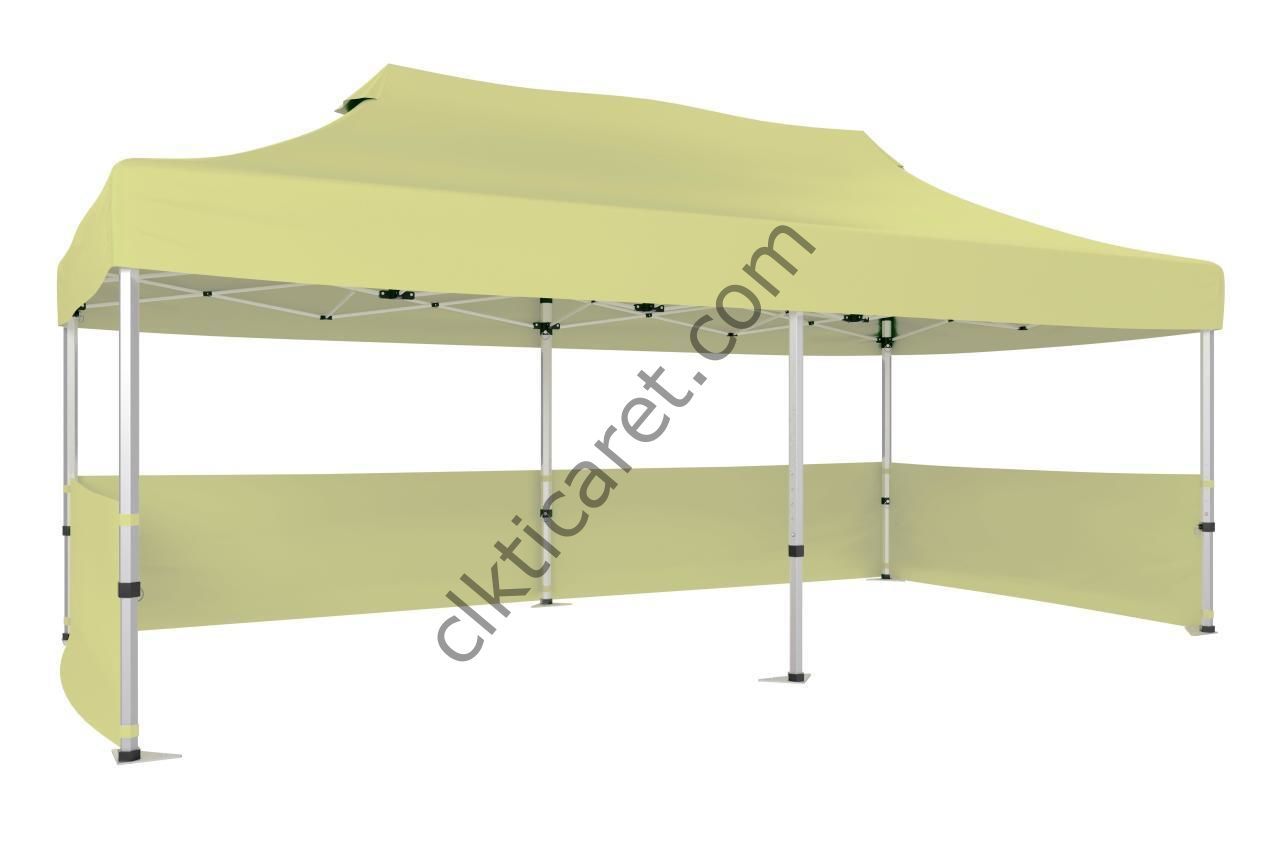 CLK 3x6 40 mm Katlanabilir Tente Gazebo Çadır Gazebo Çadır 3 Kenar Yarım Duvarlı Krem