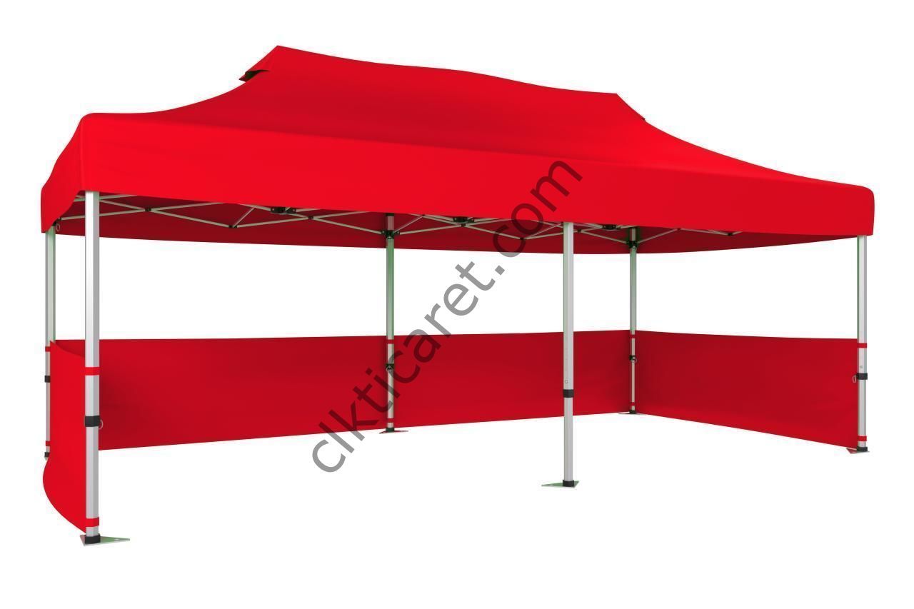 CLK 3x6 40 mm Katlanabilir Tente Gazebo Çadır Gazebo Çadır 3 Kenar Yarım Duvarlı Kırmızı