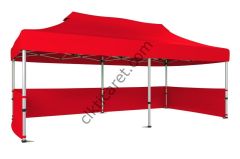 CLK 3x6 40 mm Katlanabilir Tente Gazebo Çadır Gazebo Çadır 3 Kenar Yarım Duvarlı Kırmızı